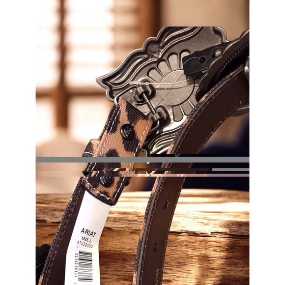 ARIAT  Silver/Turquoise CONCHO BELT  LEOPARD Leather Western Cowgirl Rodeo Sz L - Picture 5 of 6